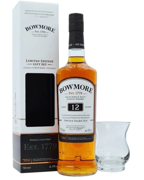 Bowmore 12 Year Old Malt Whisky & Glass Set, 70 cl For Discount