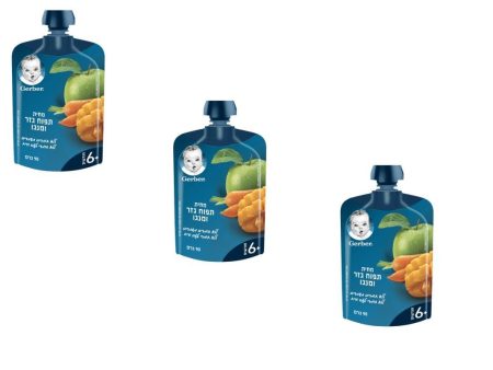 3x Gerber Pouches Apple Mango Carrot Puree Kosher +6 months 90g Cheap