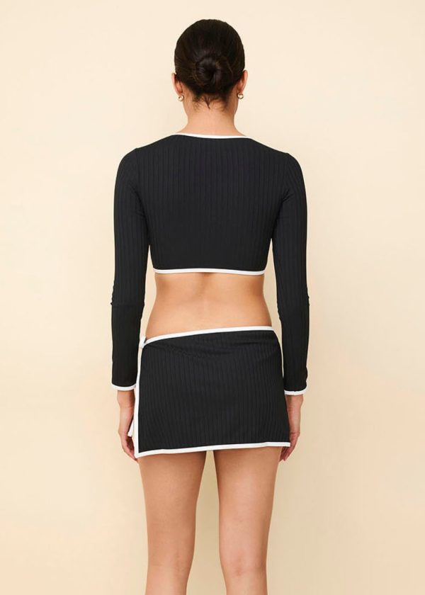 Nola Ribbed Swim Skirt Noir   Optic White Online Hot Sale