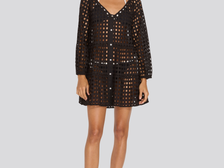 Evan Eyelet Mini Dress Noir For Sale