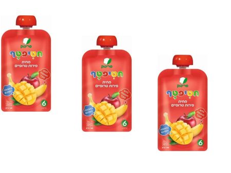 3x Pouches Tropical Fruits Puree Prinuk Baby Food Kosher +6 months 120g For Discount