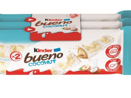 3x Kinder Bueno Coconut Chocolate Fingers Filled With Hazelnuts Cream Kosher For Discount