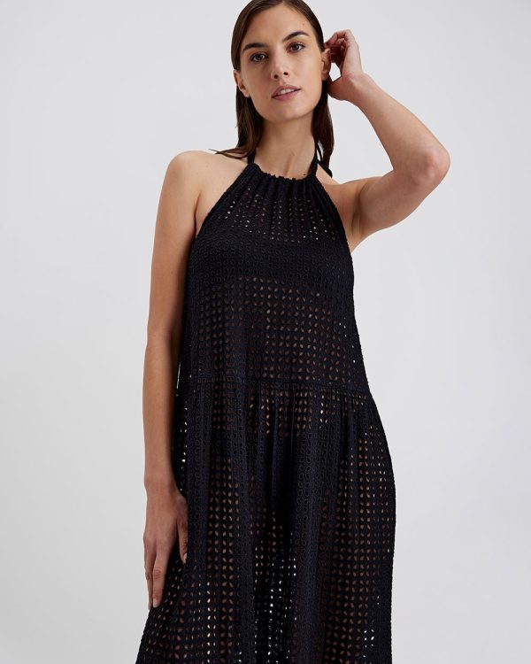 Kai Dress Leaf Eyelet Noir Cheap