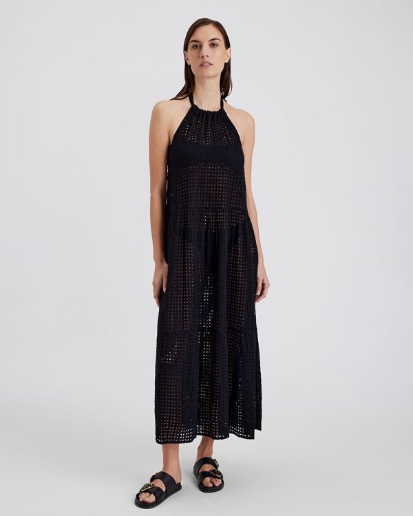 Kai Dress Leaf Eyelet Noir Cheap