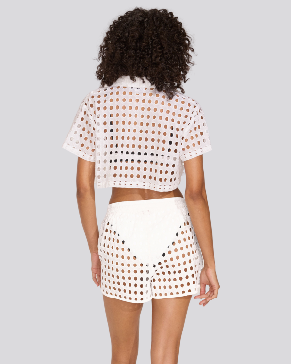 Eyelet Cropped Cabana Shirt Optic White Cheap