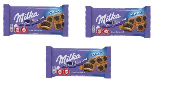 3x Milka Oreo Sandwich Original Chocolate Bar Kosher Dairy  92g on Sale