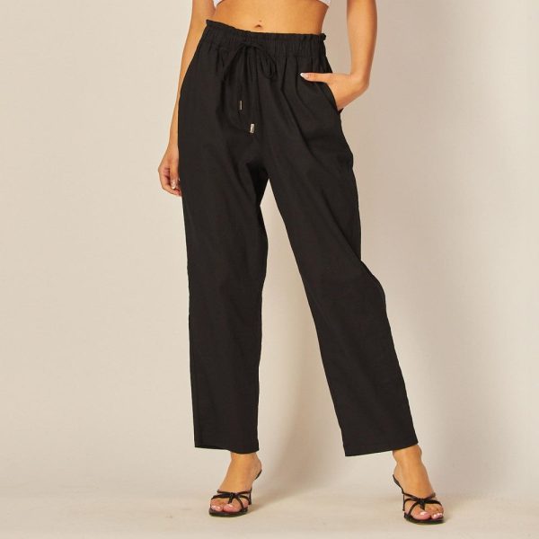 Black High Waisted Straight Leg Pants Sale