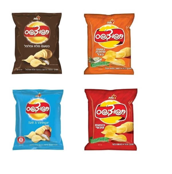 4 X Elite Israeli Tapuchips Differents Tastes Bundle Snacks Kosher 50 gr Supply