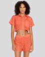 Eyelet Cropped Cabana Shirt Hot Coral Hot on Sale