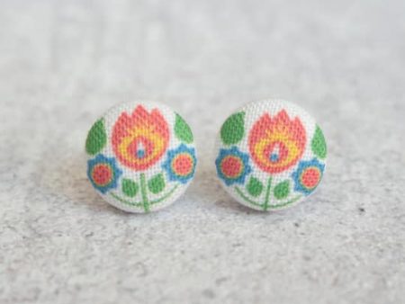 Bohemian Fabric Button Earrings For Sale