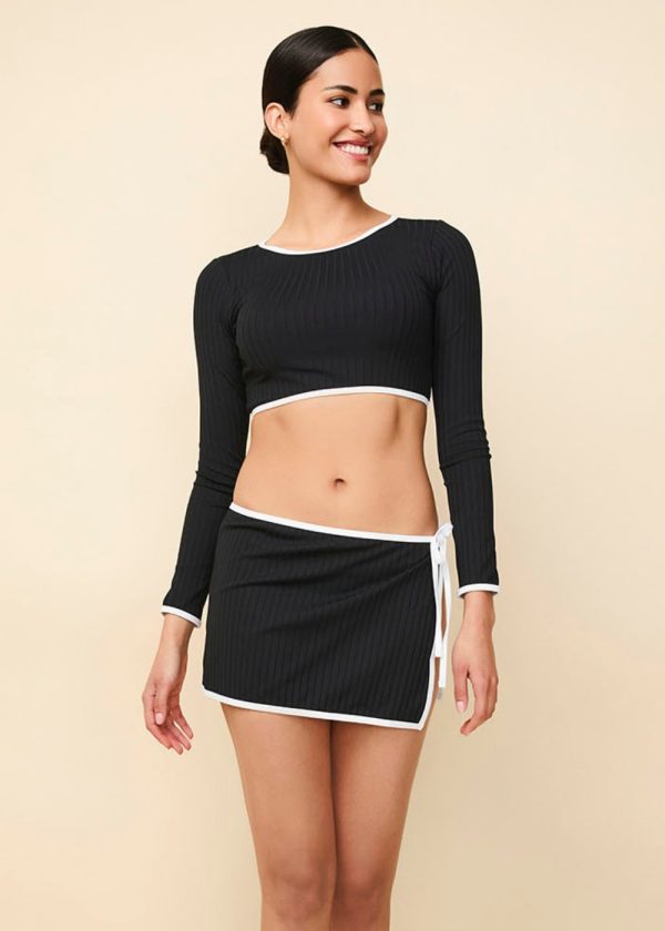 Nola Ribbed Swim Skirt Noir   Optic White Online Hot Sale